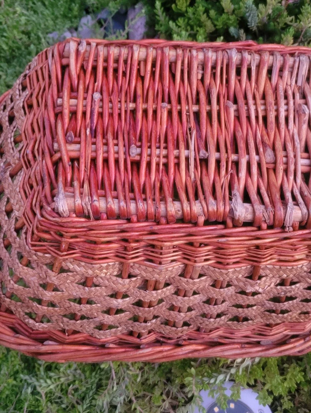 Vintage country basket with handle gathering Basket - Natural Brown.